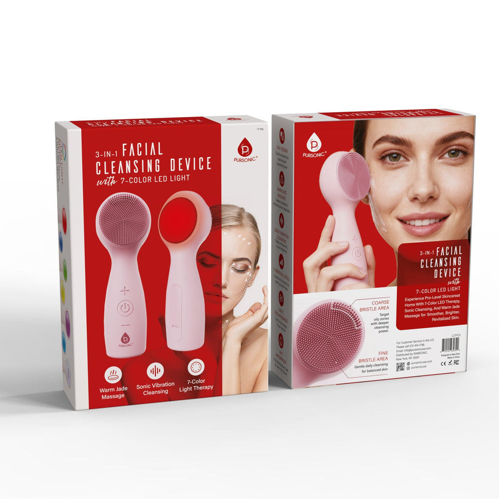 3-in-1 sonic facial cleanser with pink silicone brush and heated jade surface for LED therapy — view 5