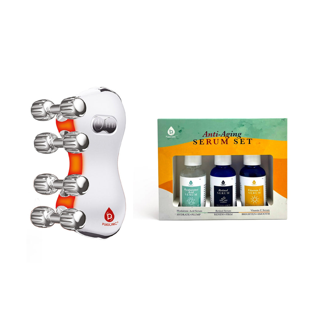5-in-1 LED Light Therapy Skin Roller Massager & Anti-Aging Serum Set-0