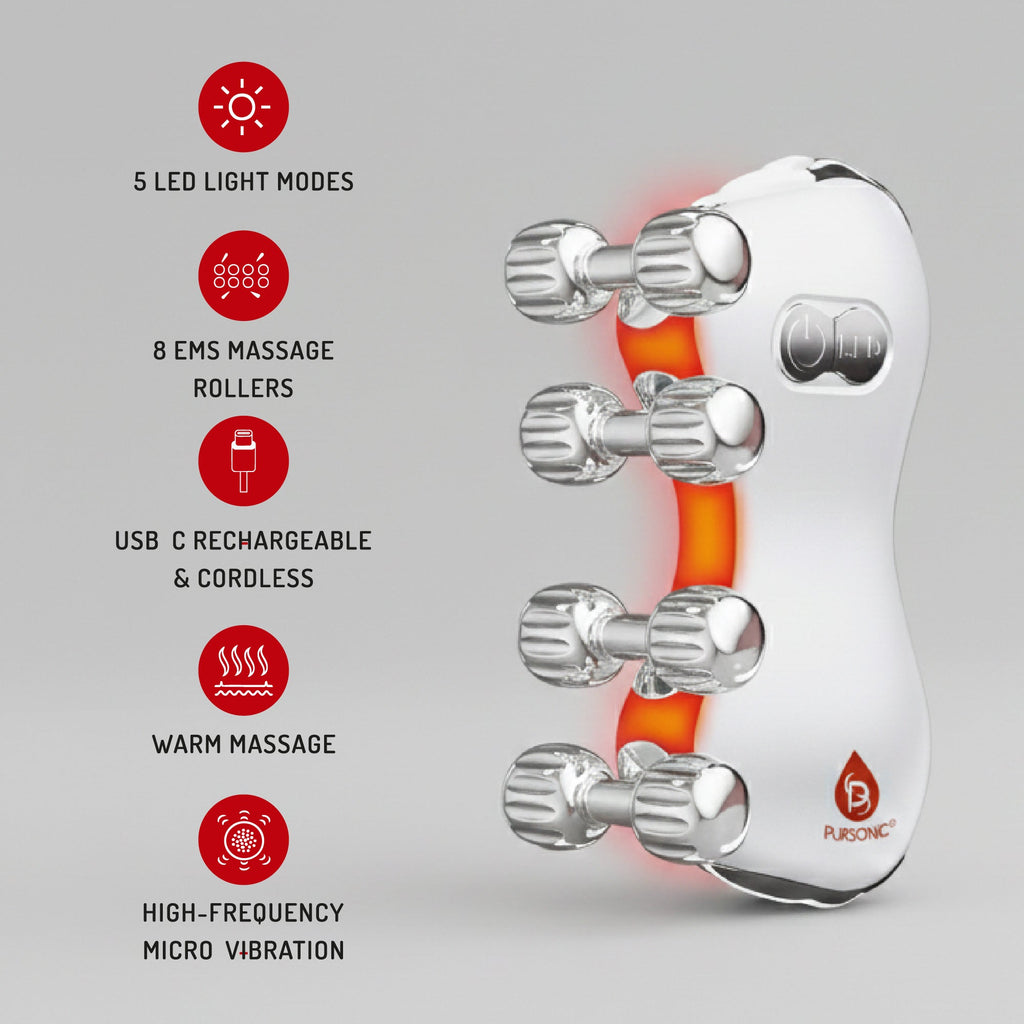 Ergonomic facial roller massager and silicone skin cleansing device with LED lights for anti aging skincare — view 3