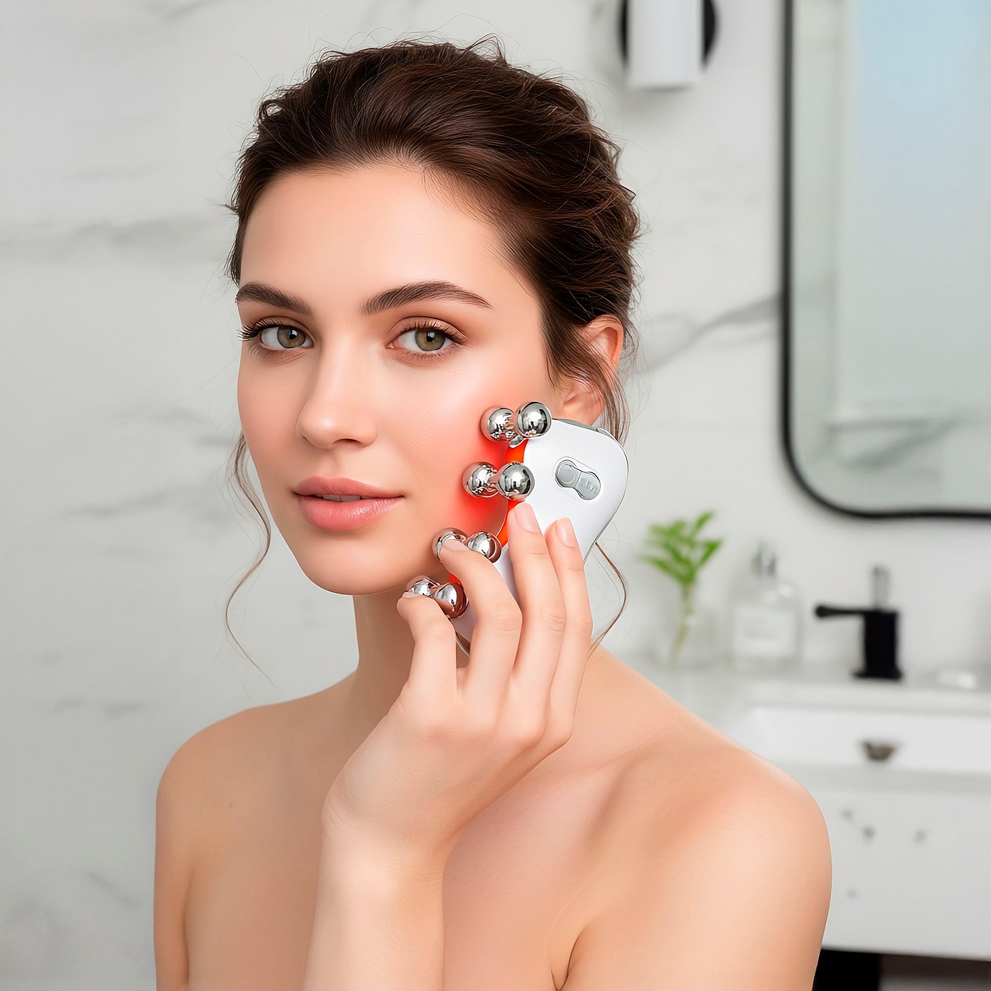 Ergonomic facial roller massager and silicone skin cleansing device with LED lights for anti aging skincare — view 4