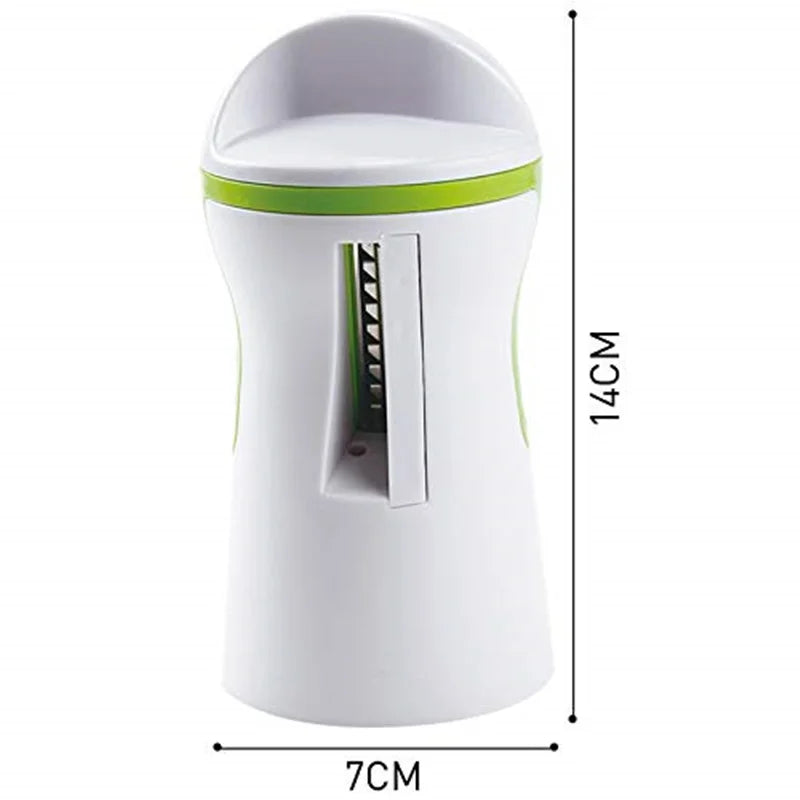 Heavy duty stainless steel vegetable spiralizer slicing a fresh green zucchini into curly vegetable pasta noodles — view 5
