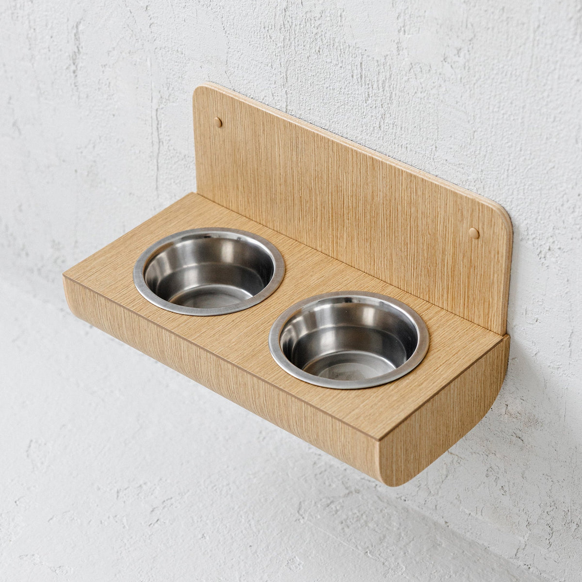 Hanging wooden dog feeder with wall protection, Floating raised dog bowls-1
