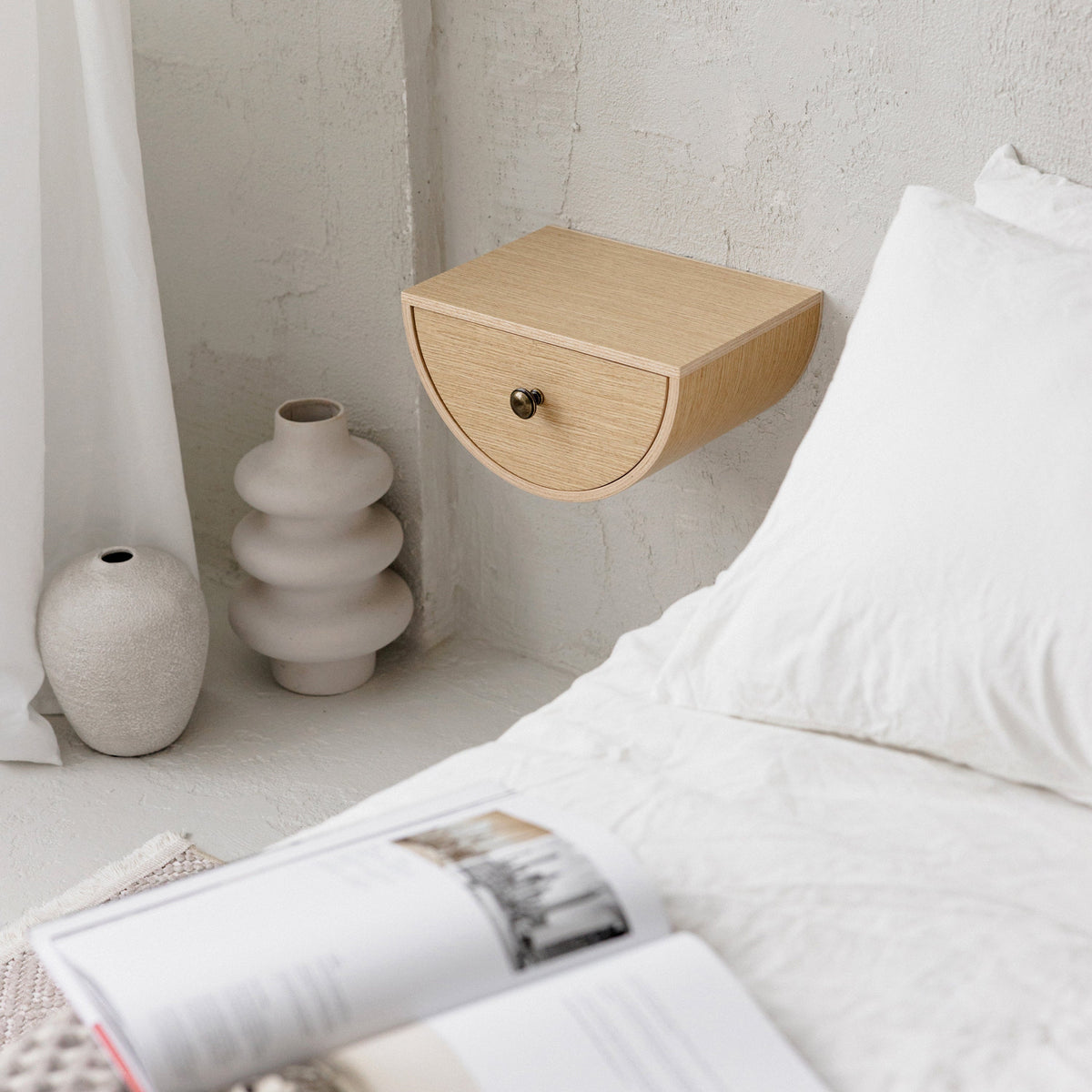 Wooden minimalist wall drawer shelf, Bedroom nightstand drawer-4