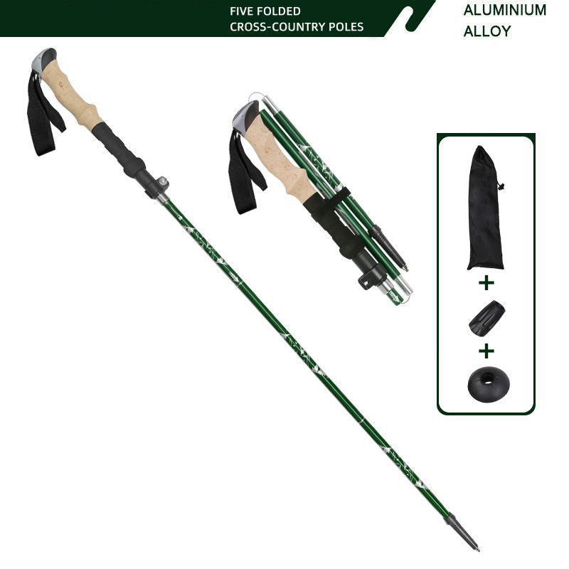 Adjustable aluminum trekking pole with cork handle and steel tip for outdoor hiking and mountaineering — view 5