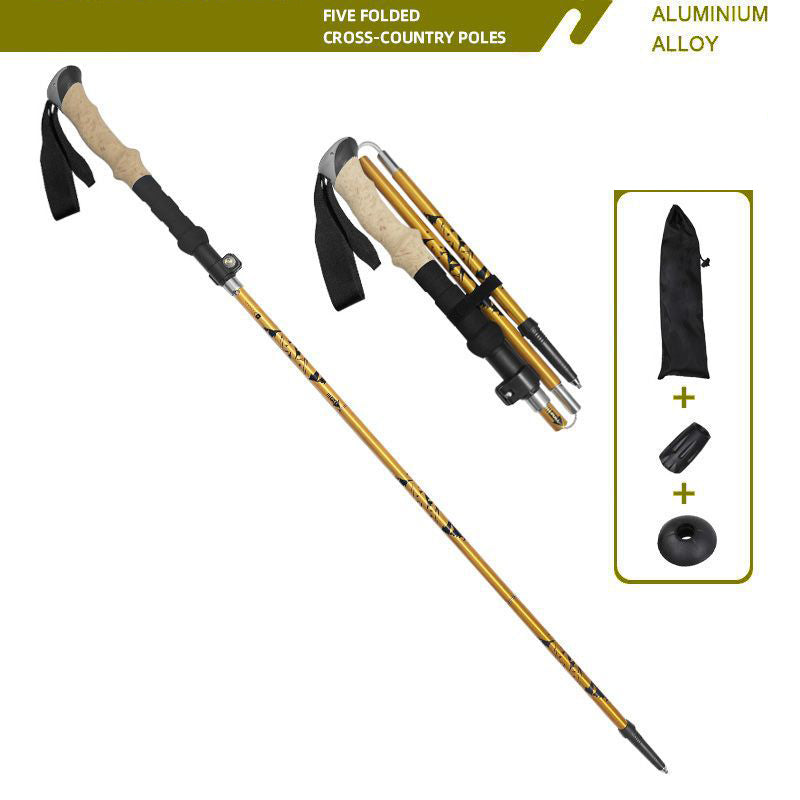 Adjustable aluminum trekking pole with cork handle and steel tip for outdoor hiking and mountaineering — view 4