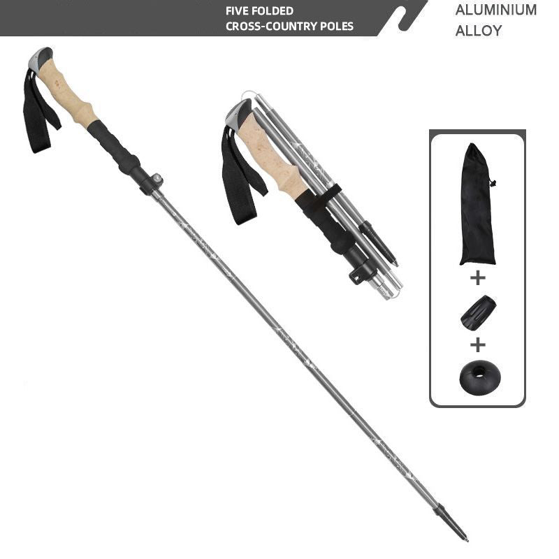 Adjustable aluminum trekking pole with cork handle and steel tip for outdoor hiking and mountaineering — view 3