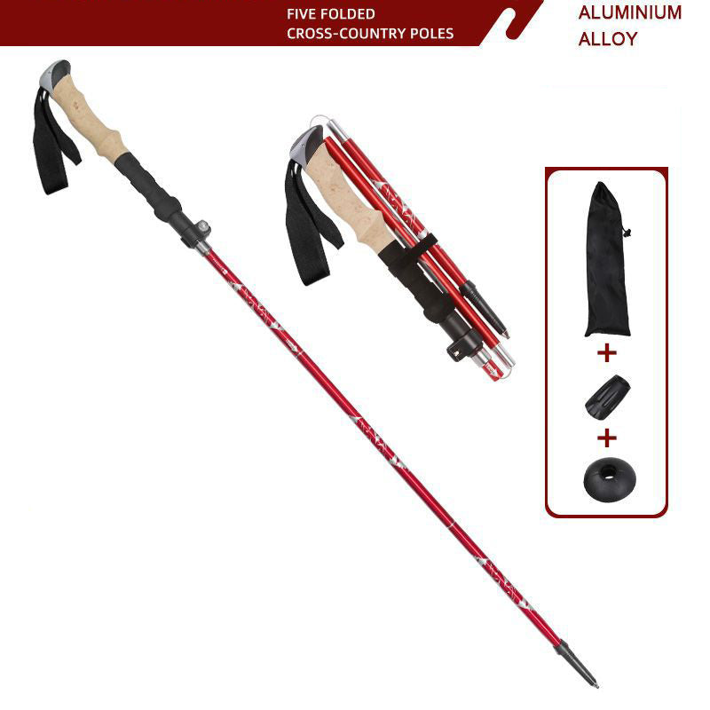 Adjustable aluminum trekking pole with cork handle and steel tip for outdoor hiking and mountaineering — view 2