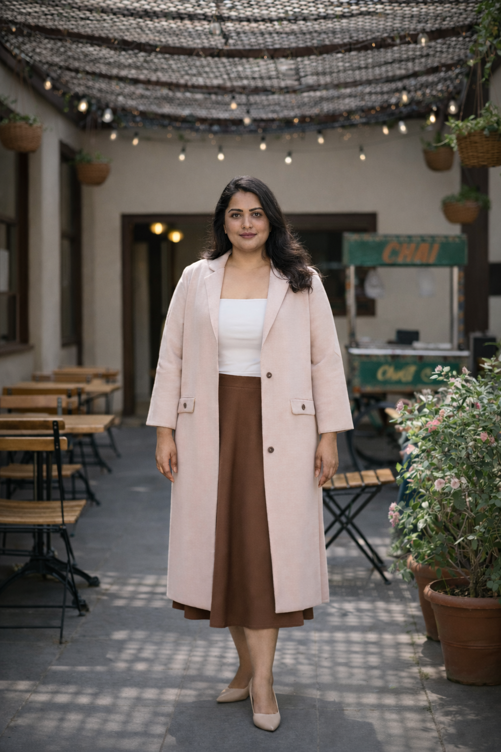 Plus size dust pink cotton slub longline blazer for women featuring single breasted button closure