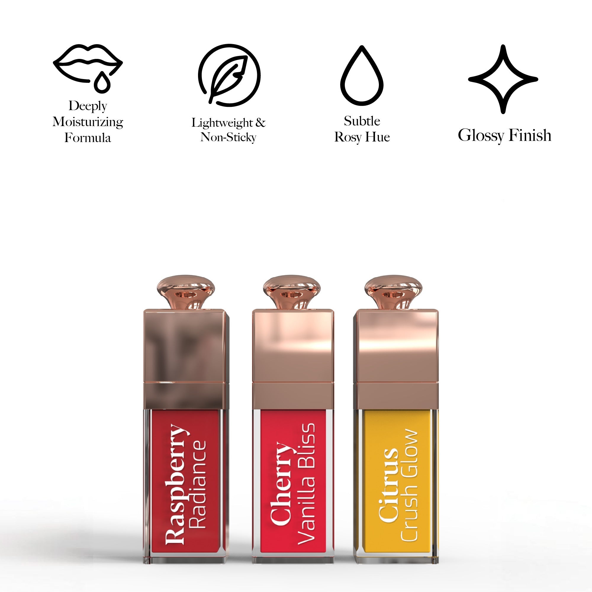 Anti-aging serum and lip oil set featuring three skincare bottles and three tinted lip glosses — view 3