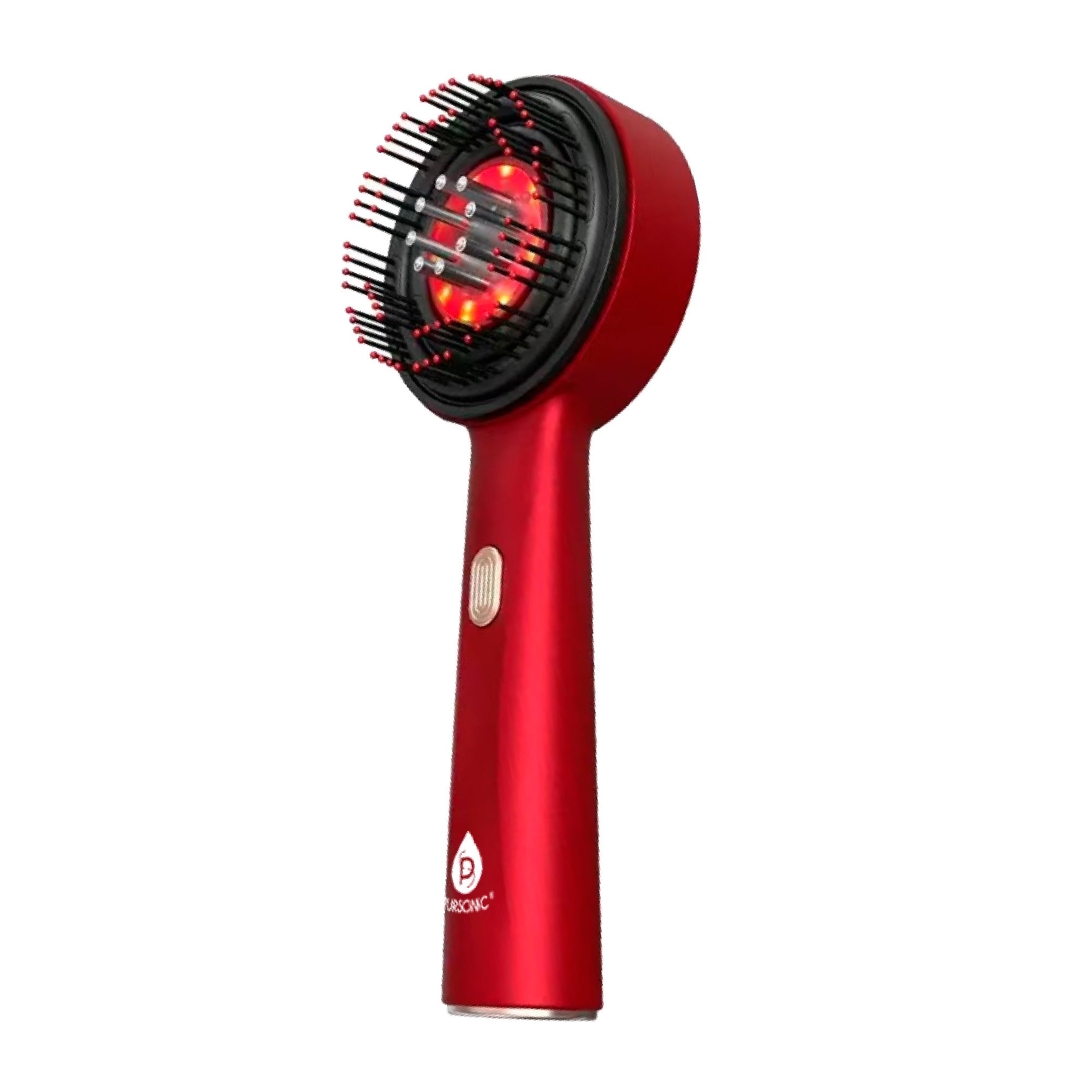 3-in-1 LED therapy scalp brush ergonomic handheld electric massager in black and red — view 4