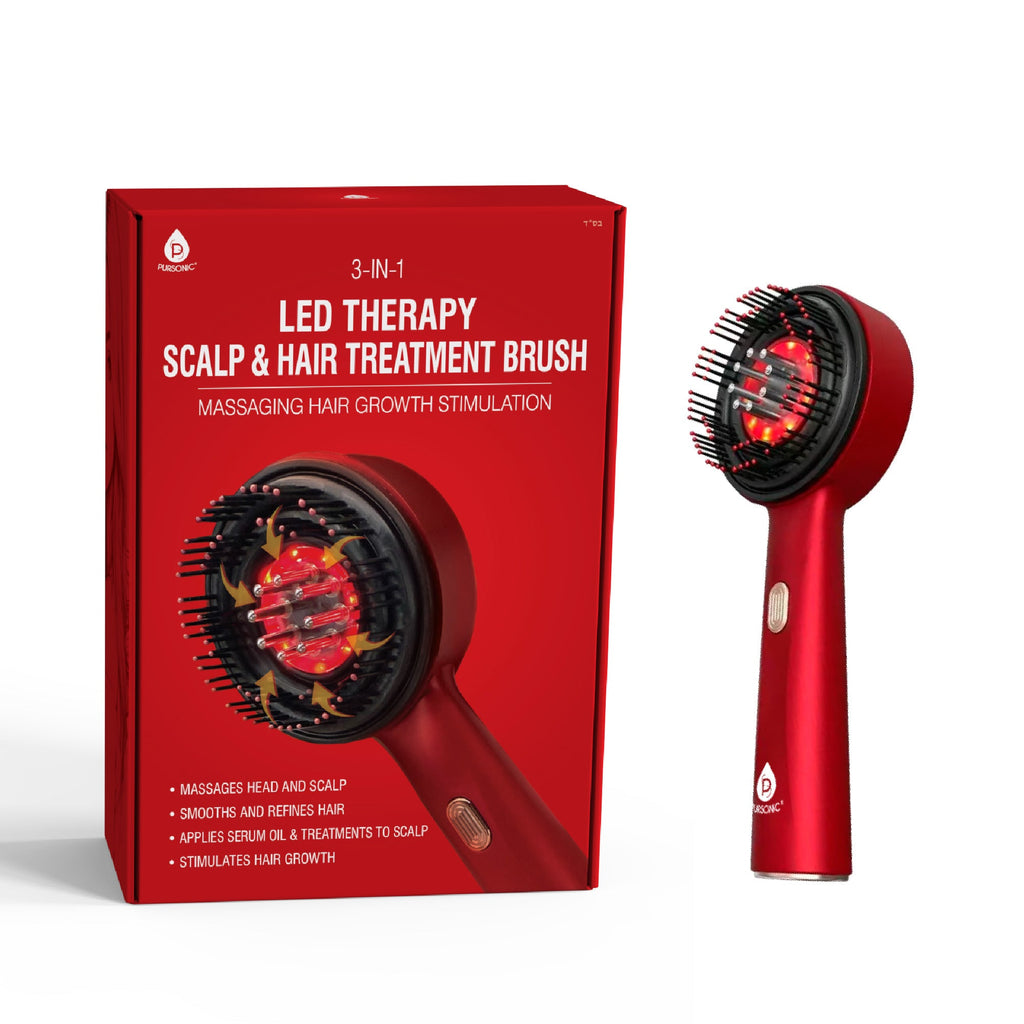 LED facial therapy mask and scalp treatment brush set, white silicone mask and red brush — view 4