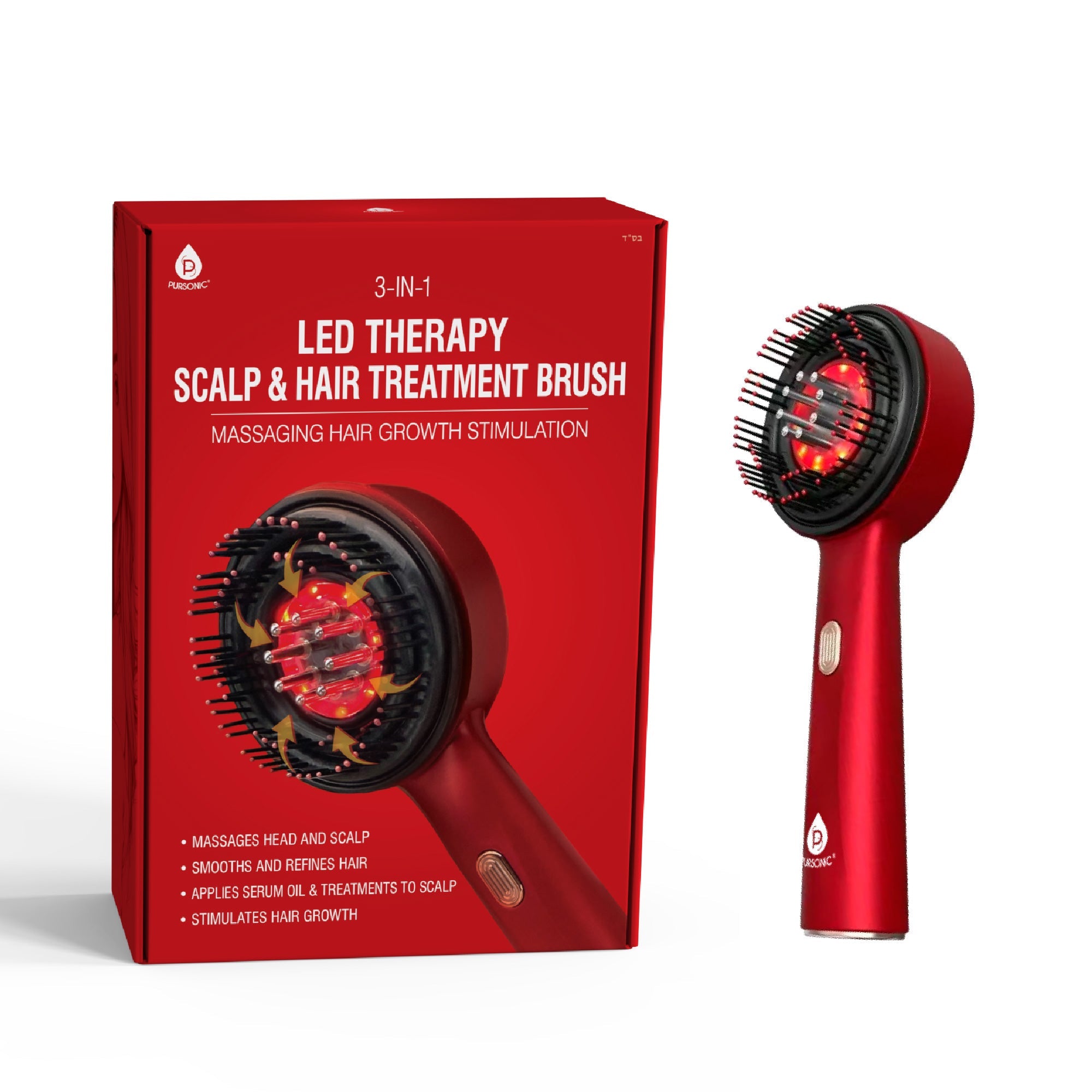 LED facial therapy mask and scalp treatment brush set, white silicone mask and red brush — view 4