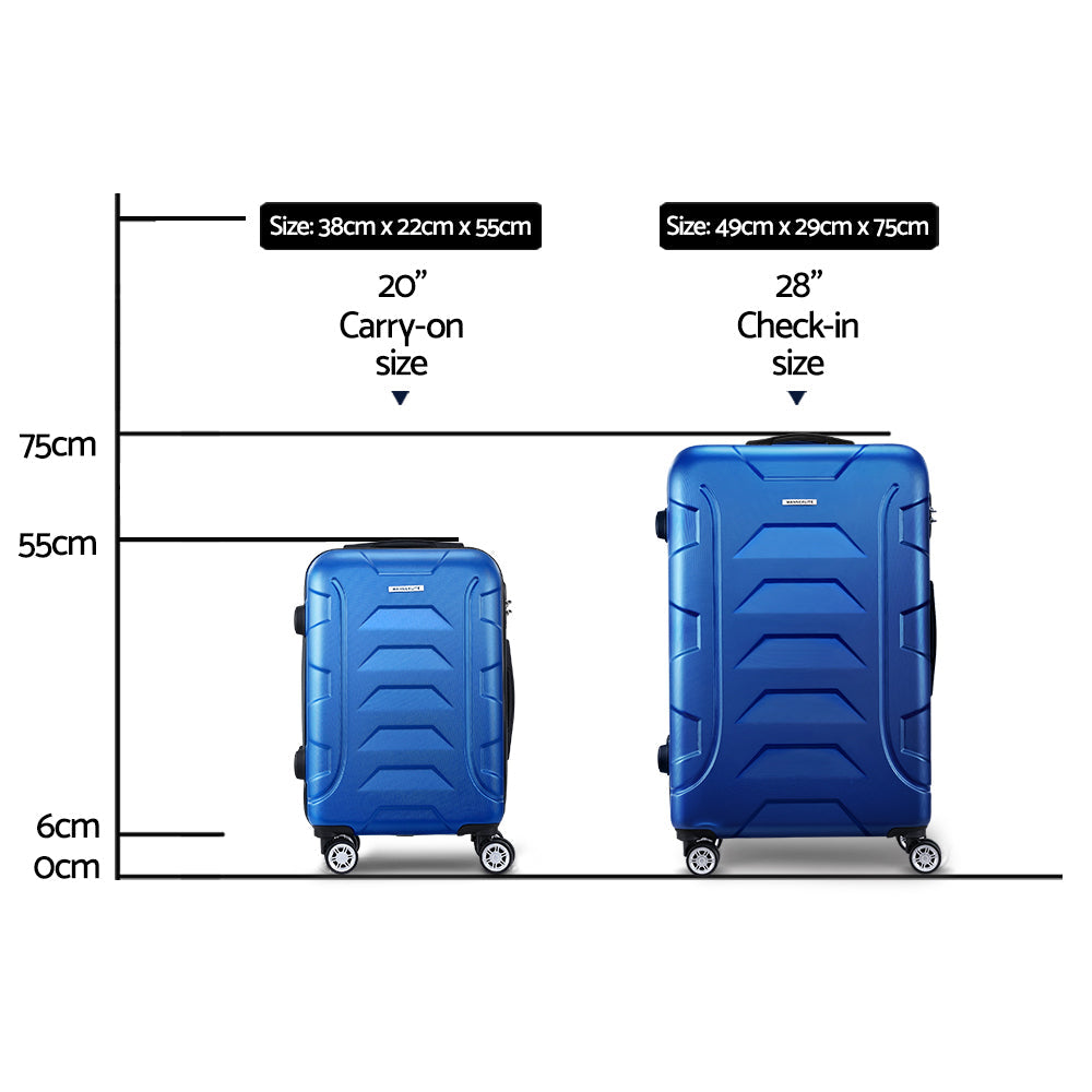 Blue Wanderlite two piece hard shell travel luggage set with spinner wheels and pull handle — view 2