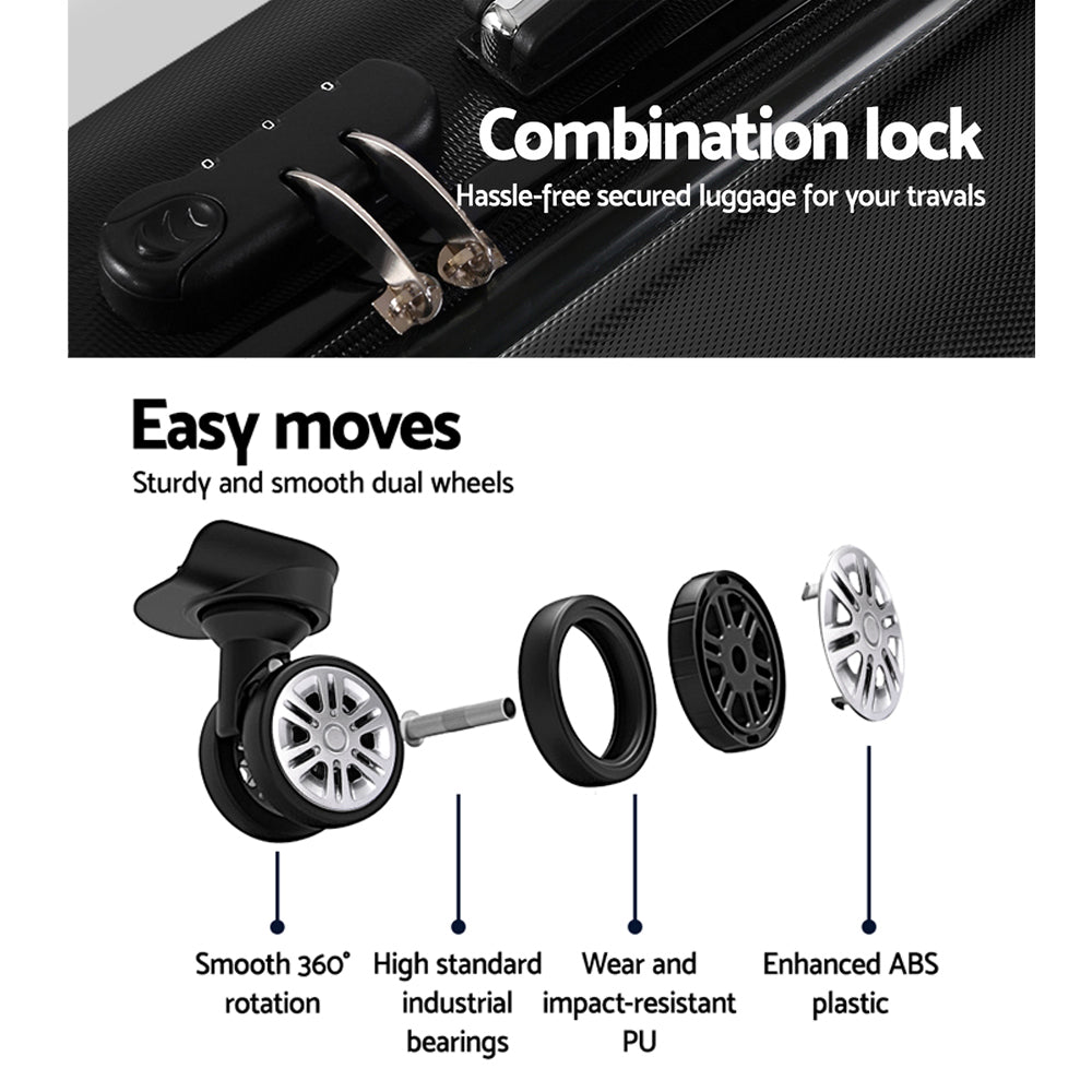 Black 20-inch hard shell carry-on suitcase with retractable handle and 360-degree spinner wheels — view 5