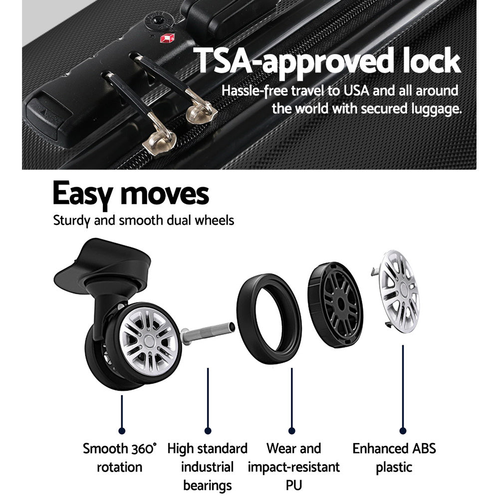 Black 24 inch hard shell travel suitcase with spinner wheels, retractable handle, and secure code lock — view 5
