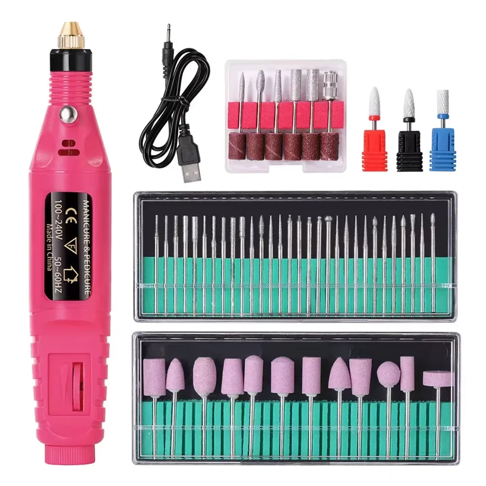 LULAA electric nail drill machine set with interchangeable bit accessories for professional manicure and pedicure care