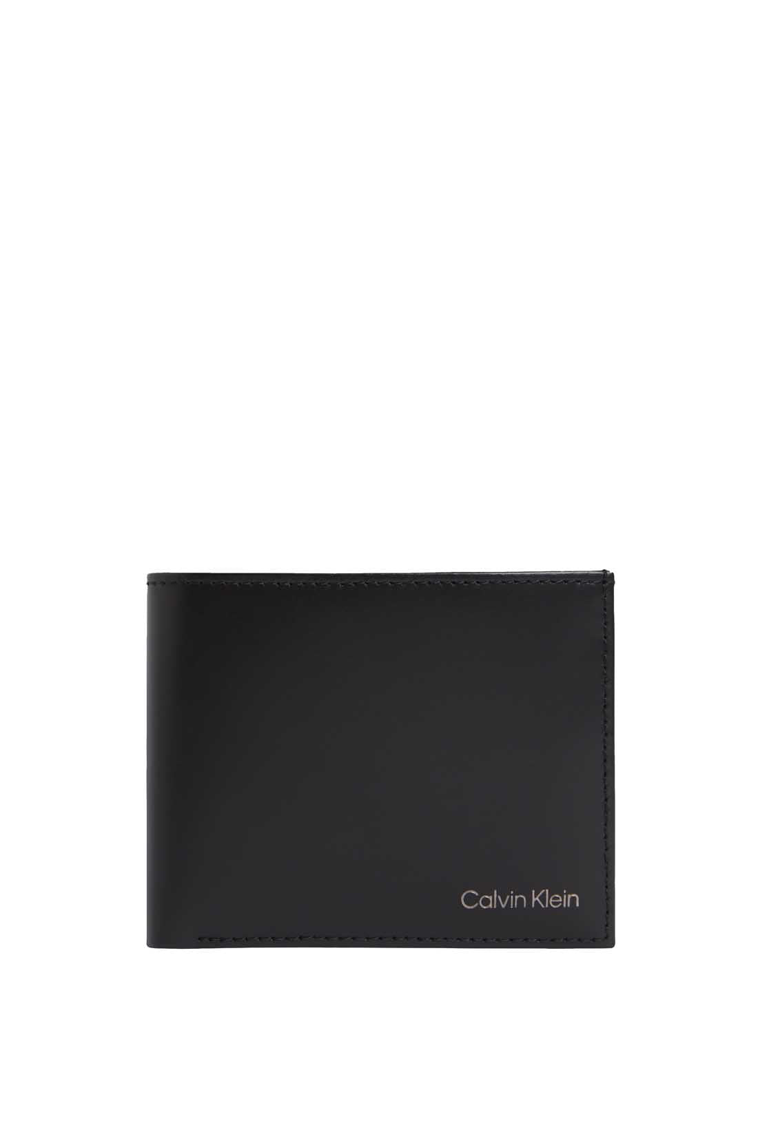 Men's RFID leather wallet in smooth black with embossed logo and multiple card slots — view 6
