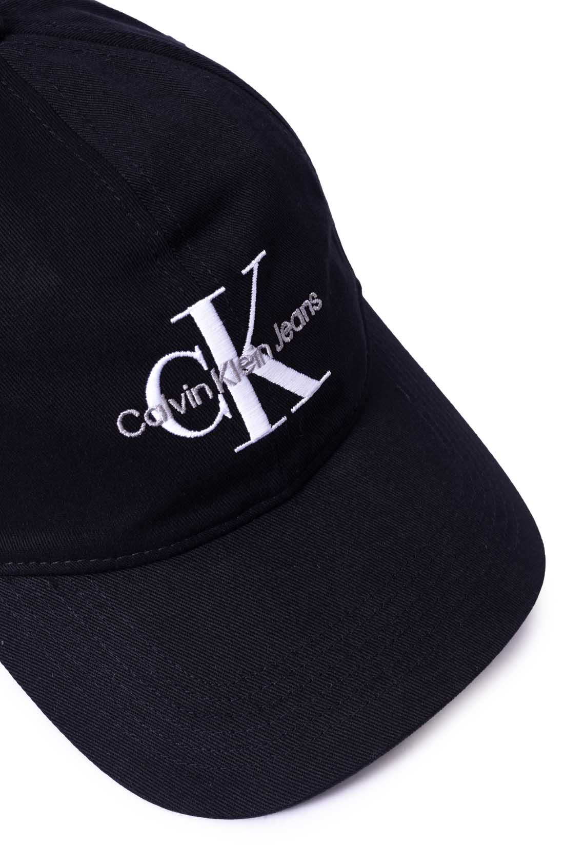 Men's pure white cotton twill baseball cap with front logo embroidery and sliding buckle closure — view 2