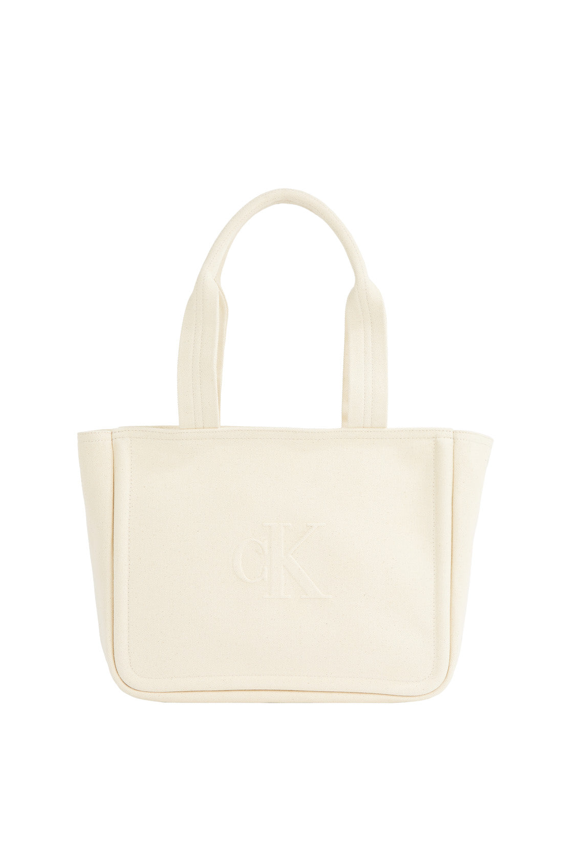 Sand cotton canvas women's tote bag with double handles and embossed monogram details — view 5