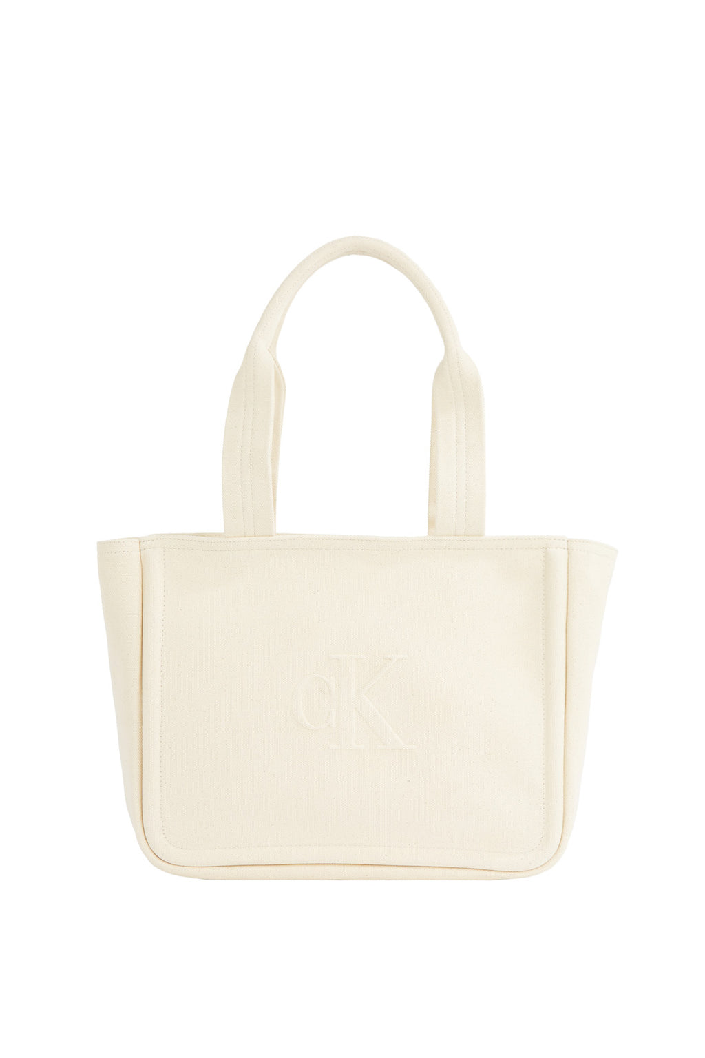 Sand cotton canvas women's tote bag with double handles and embossed monogram details — view 10
