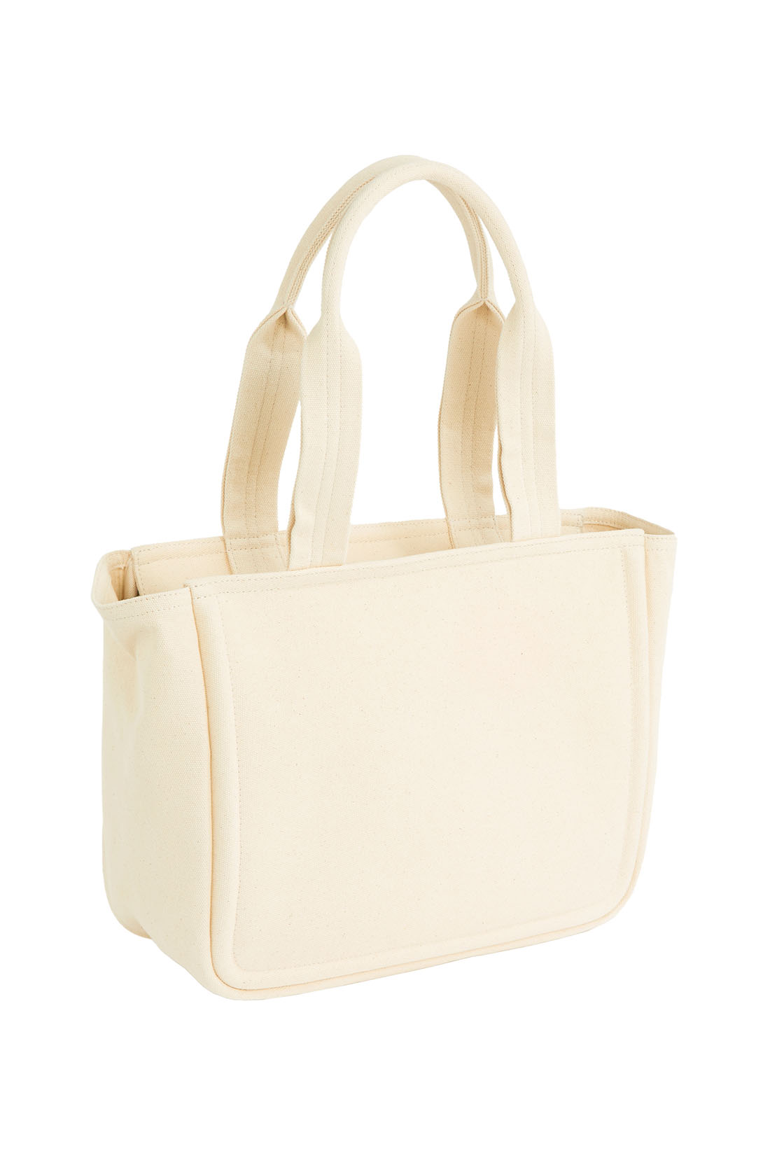 Sand cotton canvas women's tote bag with double handles and embossed monogram details — view 8