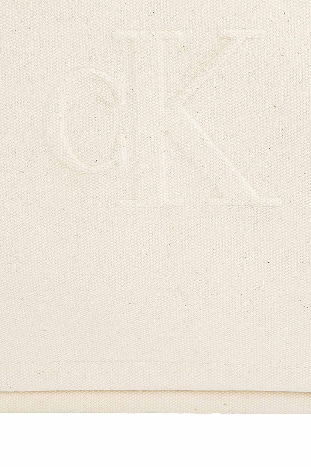 Sand cotton canvas women's tote bag with double handles and embossed monogram details — view 7