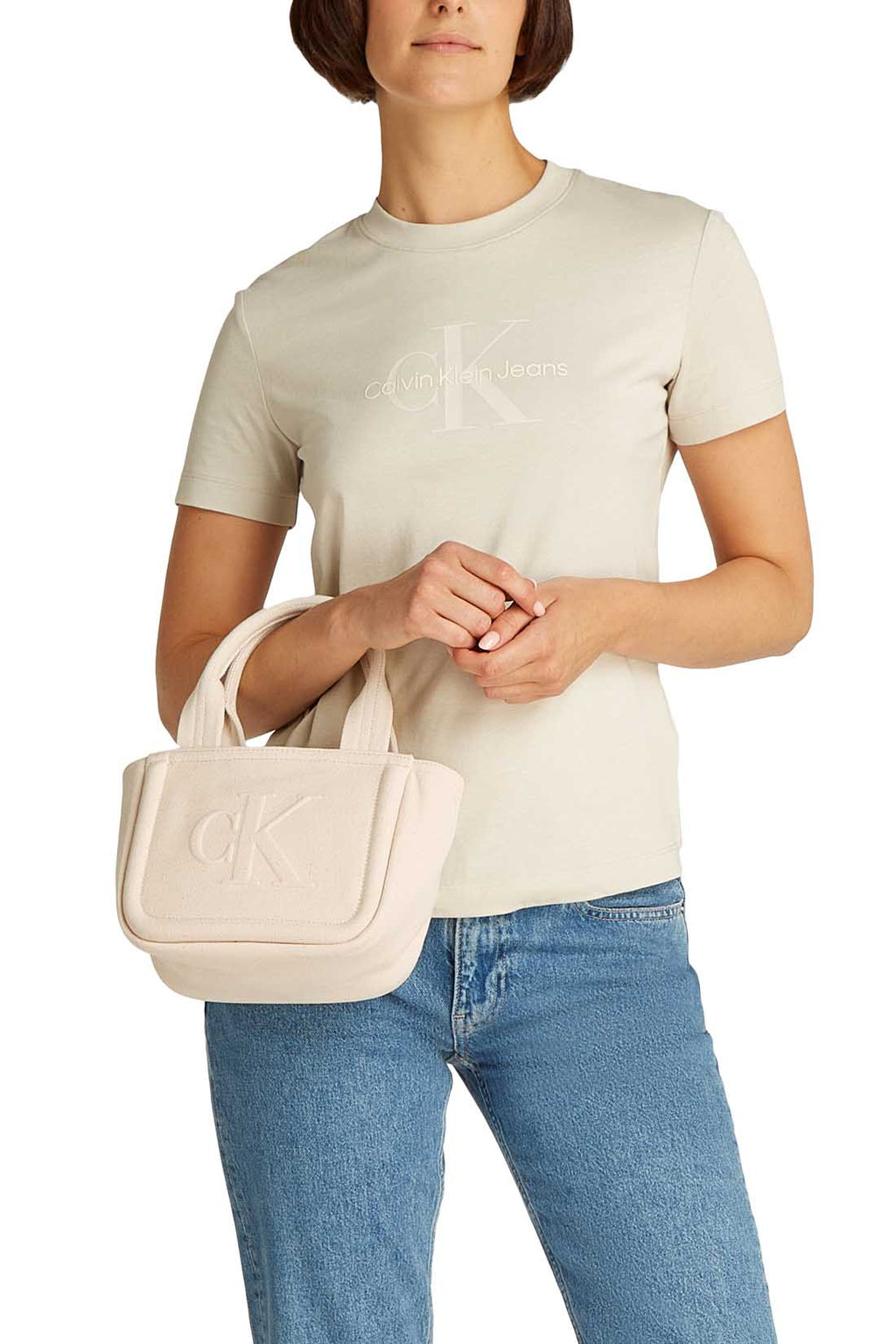 Women's sand cotton mini canvas tote bag with top handles and adjustable shoulder strap — view 9