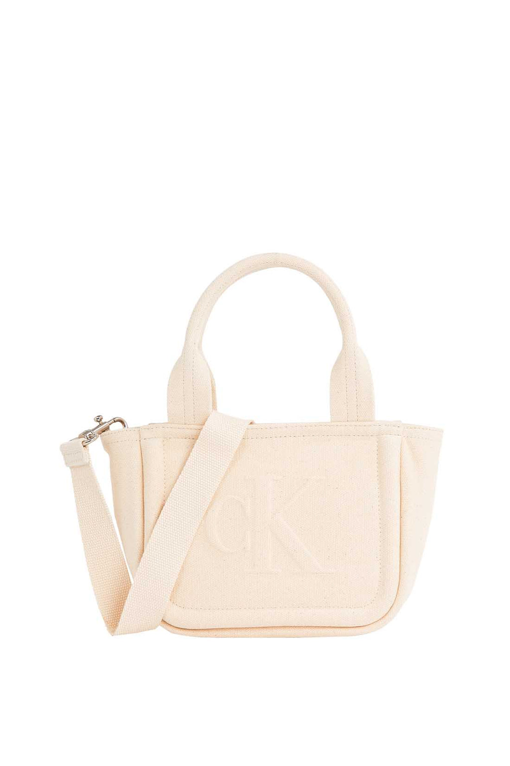 Women's sand cotton mini canvas tote bag with top handles and adjustable shoulder strap — view 10