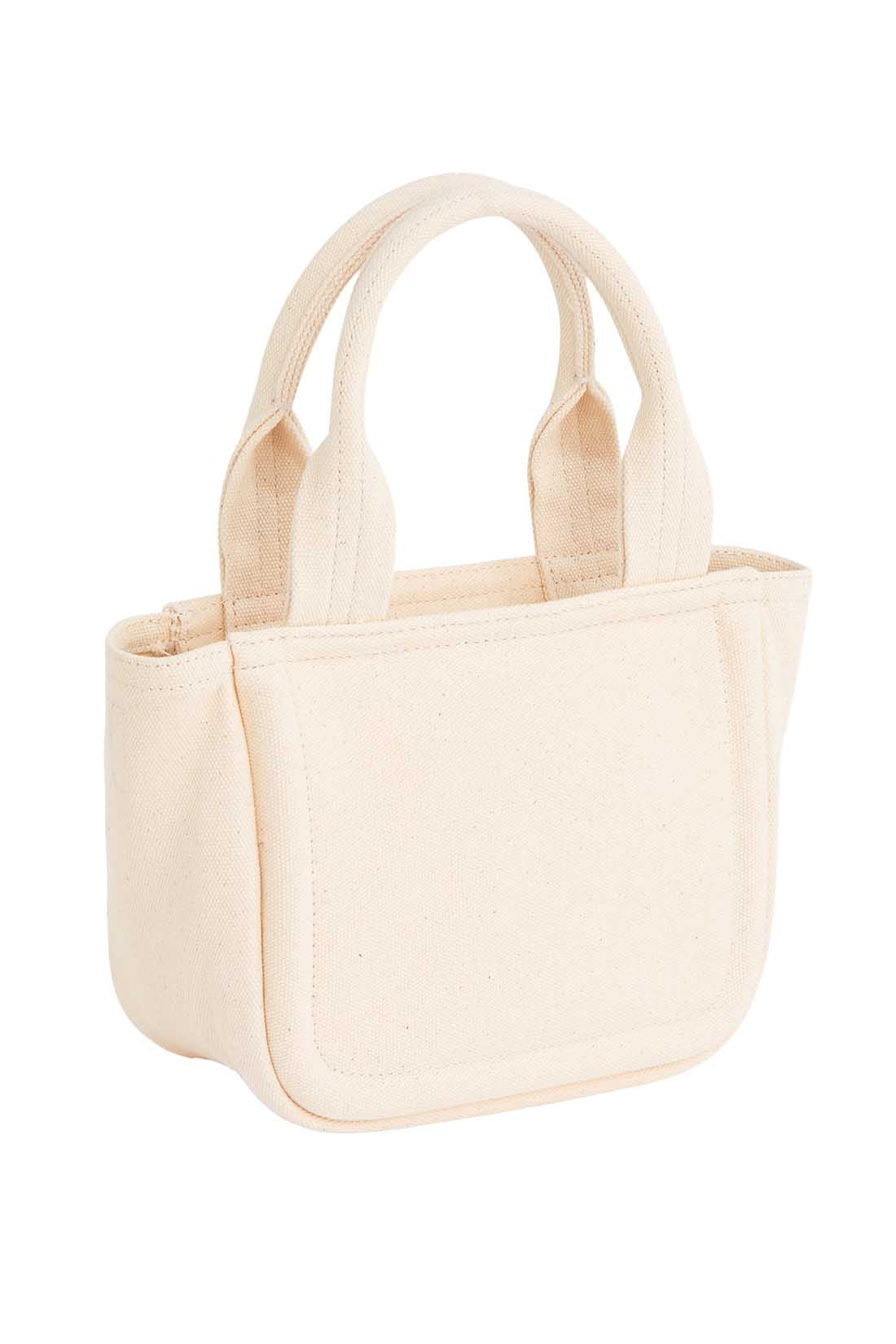 Women's sand cotton mini canvas tote bag with top handles and adjustable shoulder strap — view 3