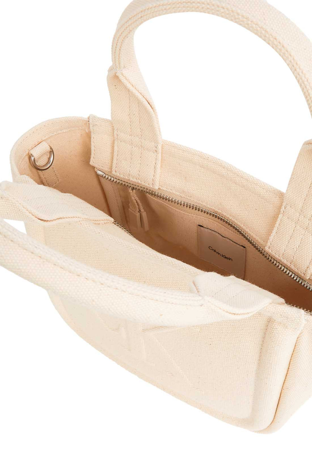 Women's sand cotton mini canvas tote bag with top handles and adjustable shoulder strap — view 6