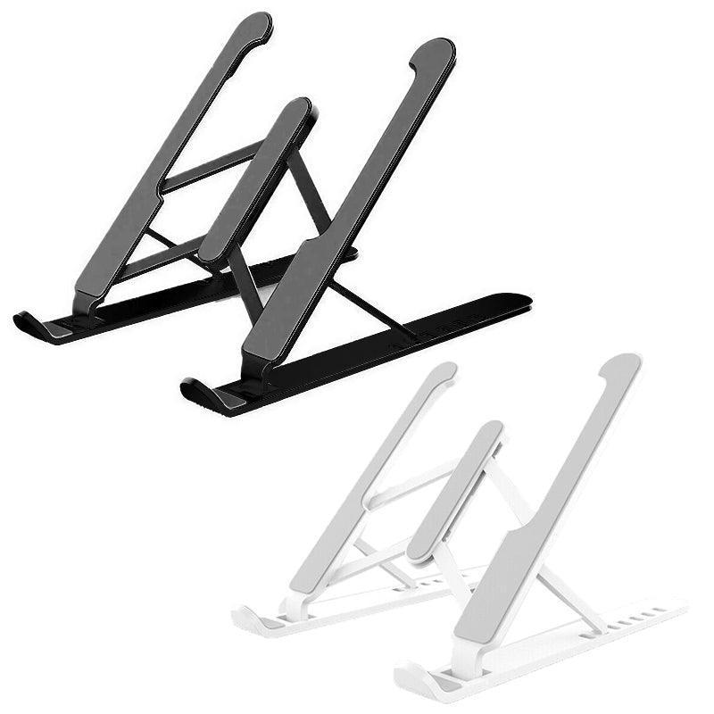 Black adjustable folding laptop and tablet stand with ergonomic design and anti-slip silicone pads — view 2