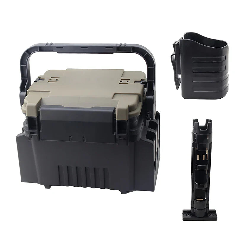 Black multi-functional large fishing tackle box and organizer bucket for outdoor angling — view 2