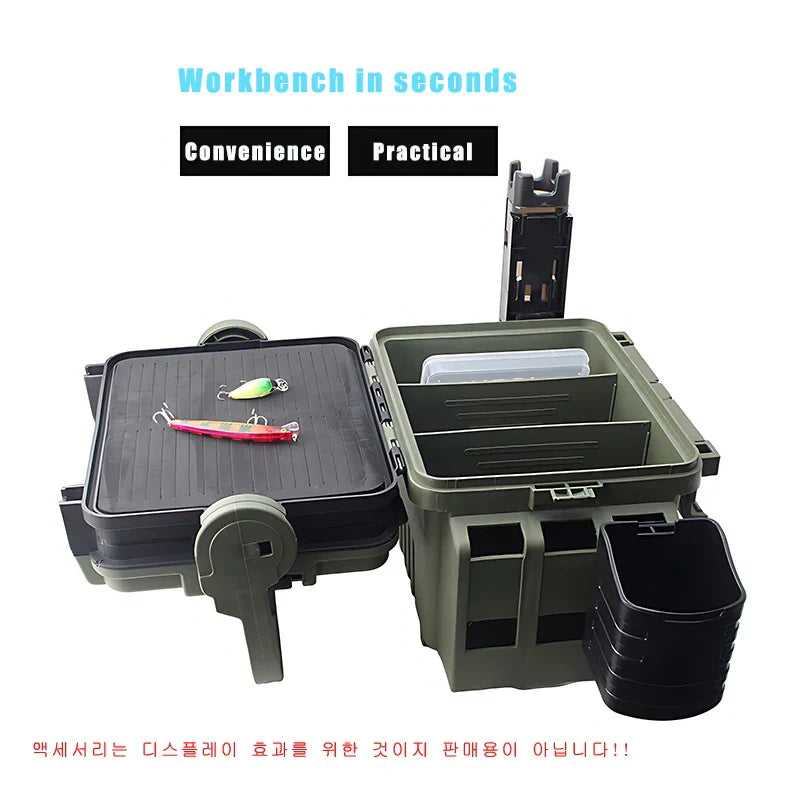 Black multi-functional large fishing tackle box and organizer bucket for outdoor angling — view 3