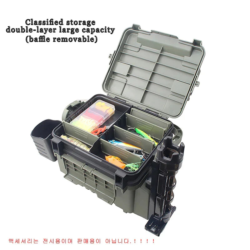 Black multi-functional large fishing tackle box and organizer bucket for outdoor angling — view 4