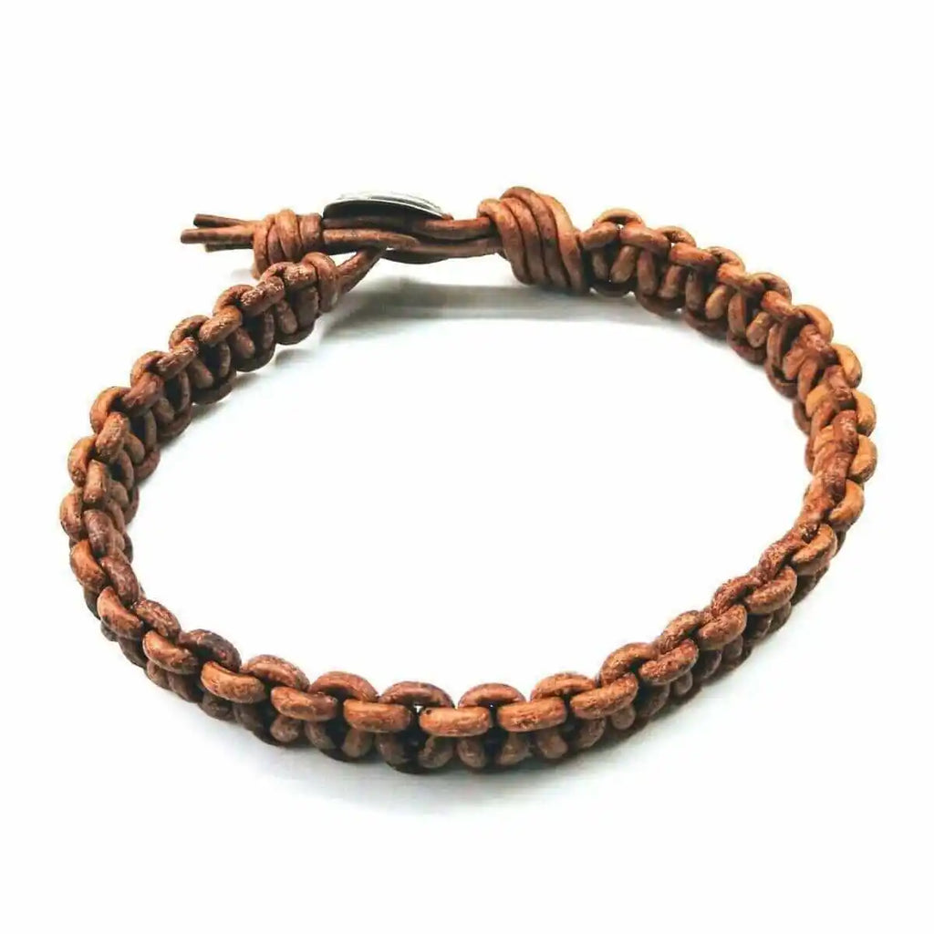 Large Mens Tree of Life Earth Color Macrame Leather Bracelet-2