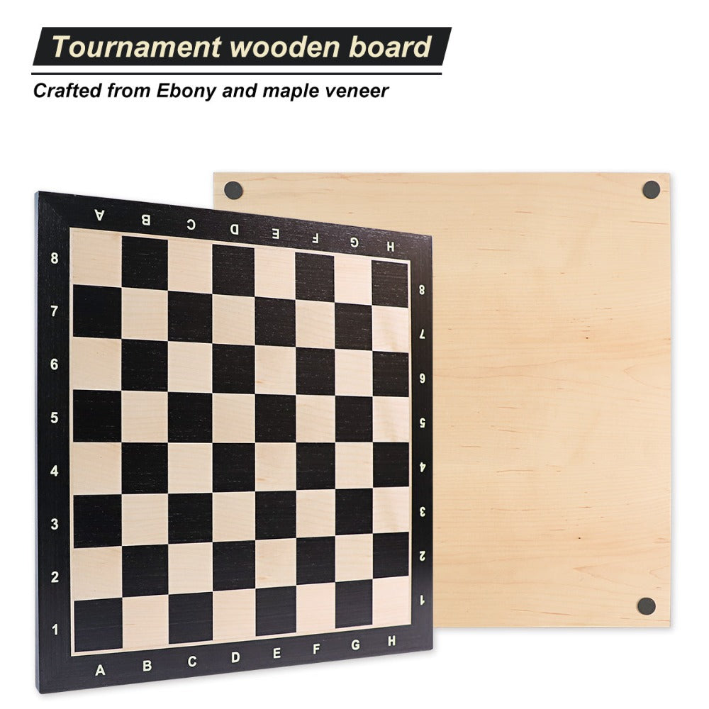 Large 50cm black and walnut wooden chess board with alphanumeric border and empty squares — view 3