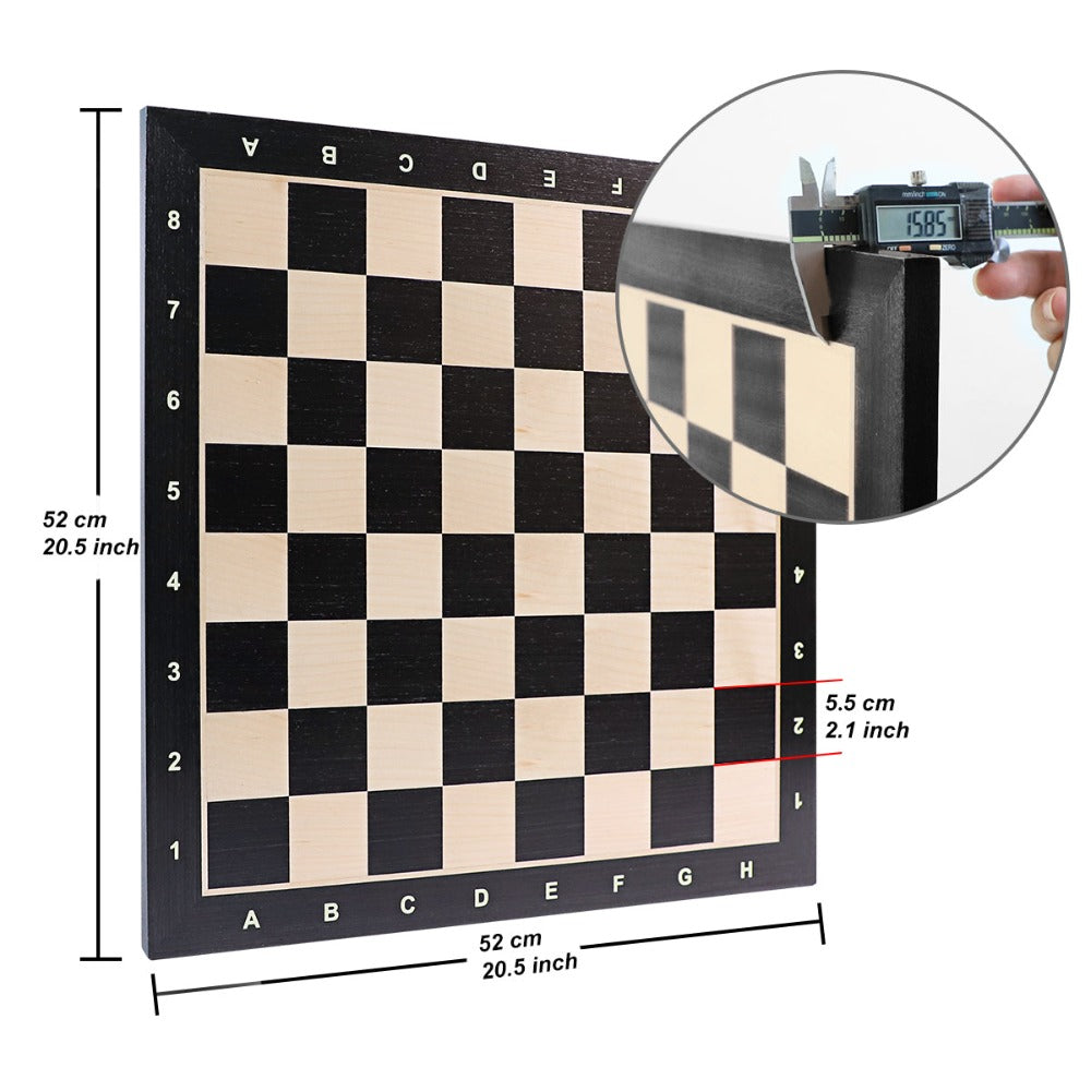 Large 50cm black and walnut wooden chess board with alphanumeric border and empty squares — view 4