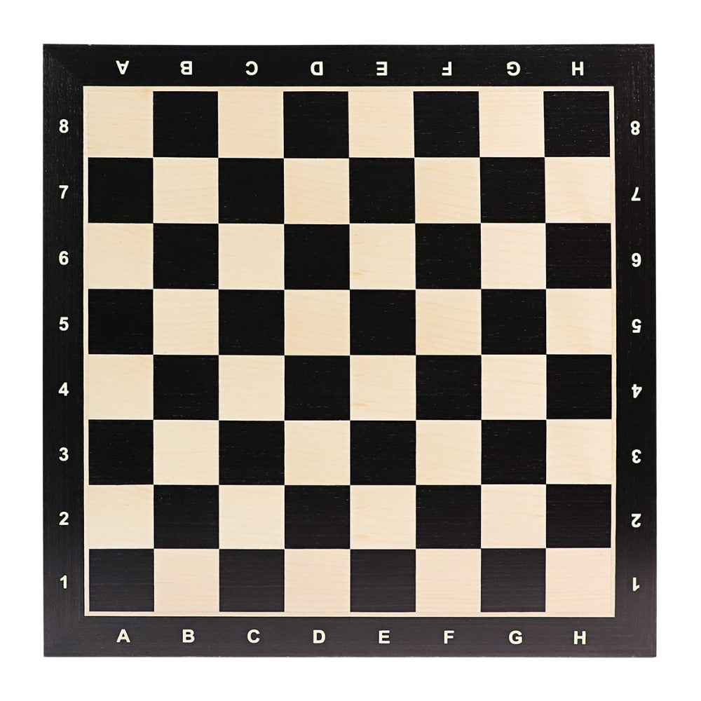 Large 50cm black and walnut wooden chess board with alphanumeric border and empty squares — view 2