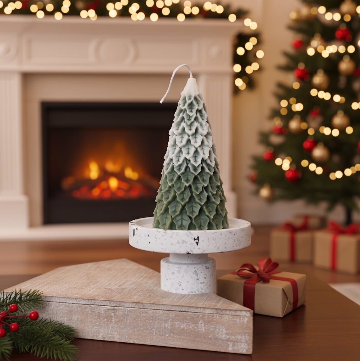 Christmas Pine Tree Candles | Sculptural Soy Wax Holiday Decor-7