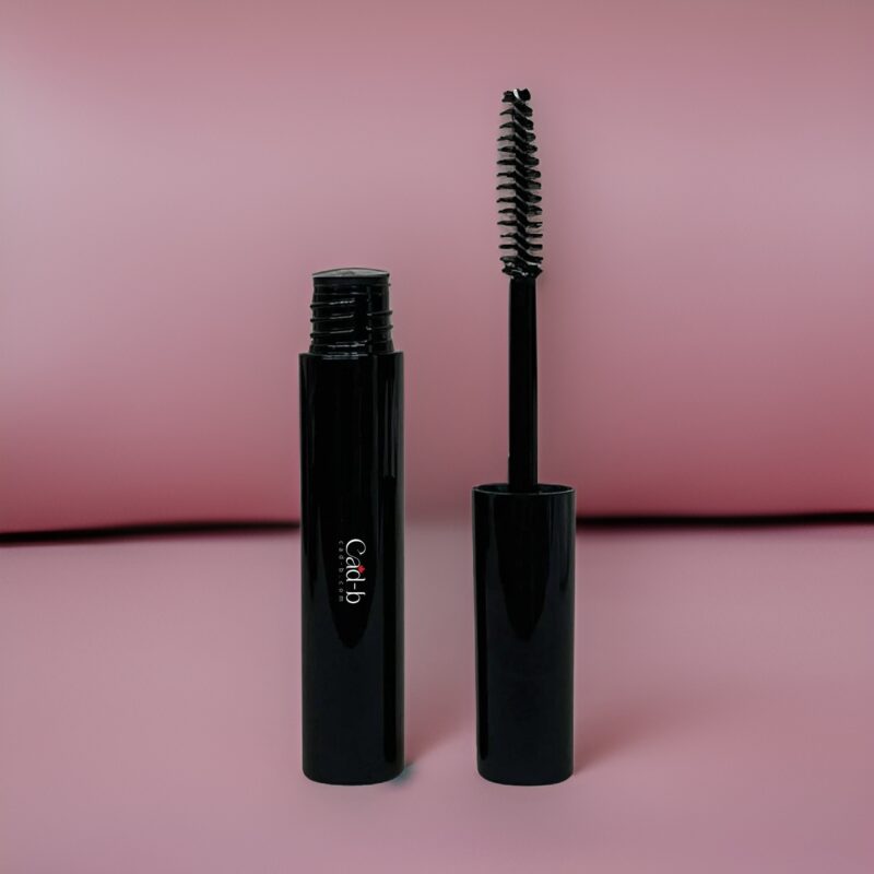 Vegan lash rejuvenator serum bottle with mascara wand applicator, enriched with natural hemp oil.