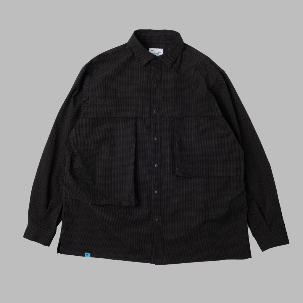 (Pre-order) Seersucker Shirt Jacket / Nylon - Black-0