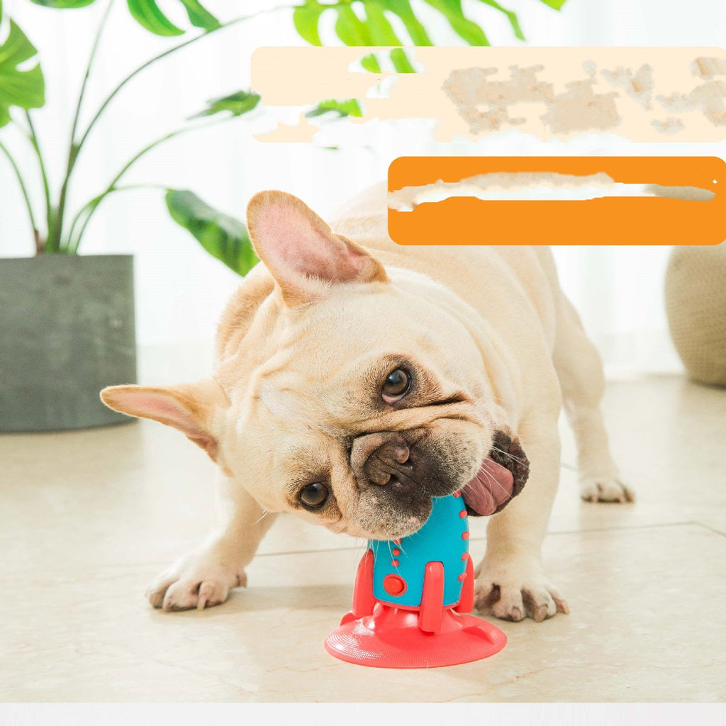 Interactive dog chew toy, rocket shaped silicone treat dispenser with textured molar bumps. — view 2