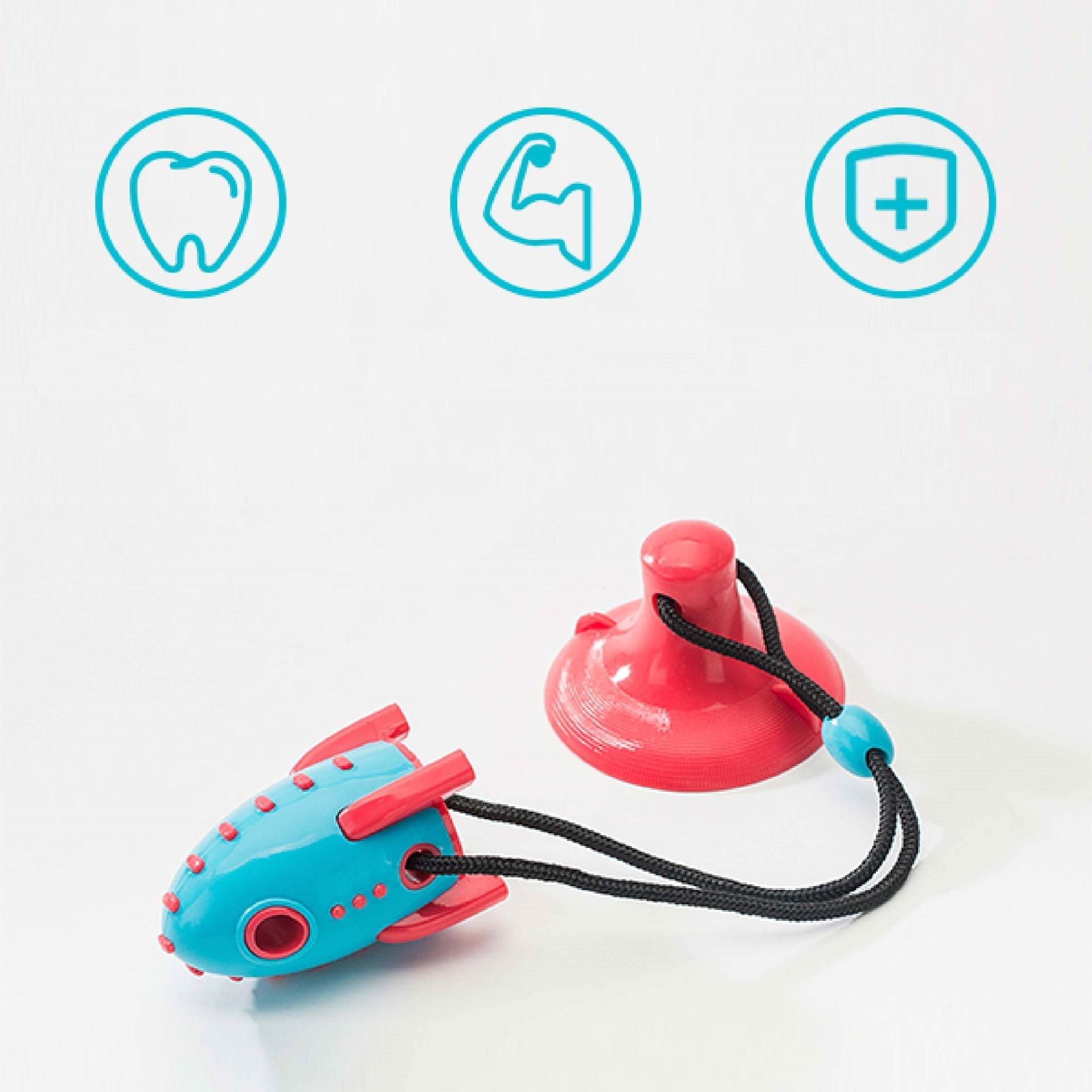 Interactive dog chew toy, rocket shaped silicone treat dispenser with textured molar bumps. — view 4