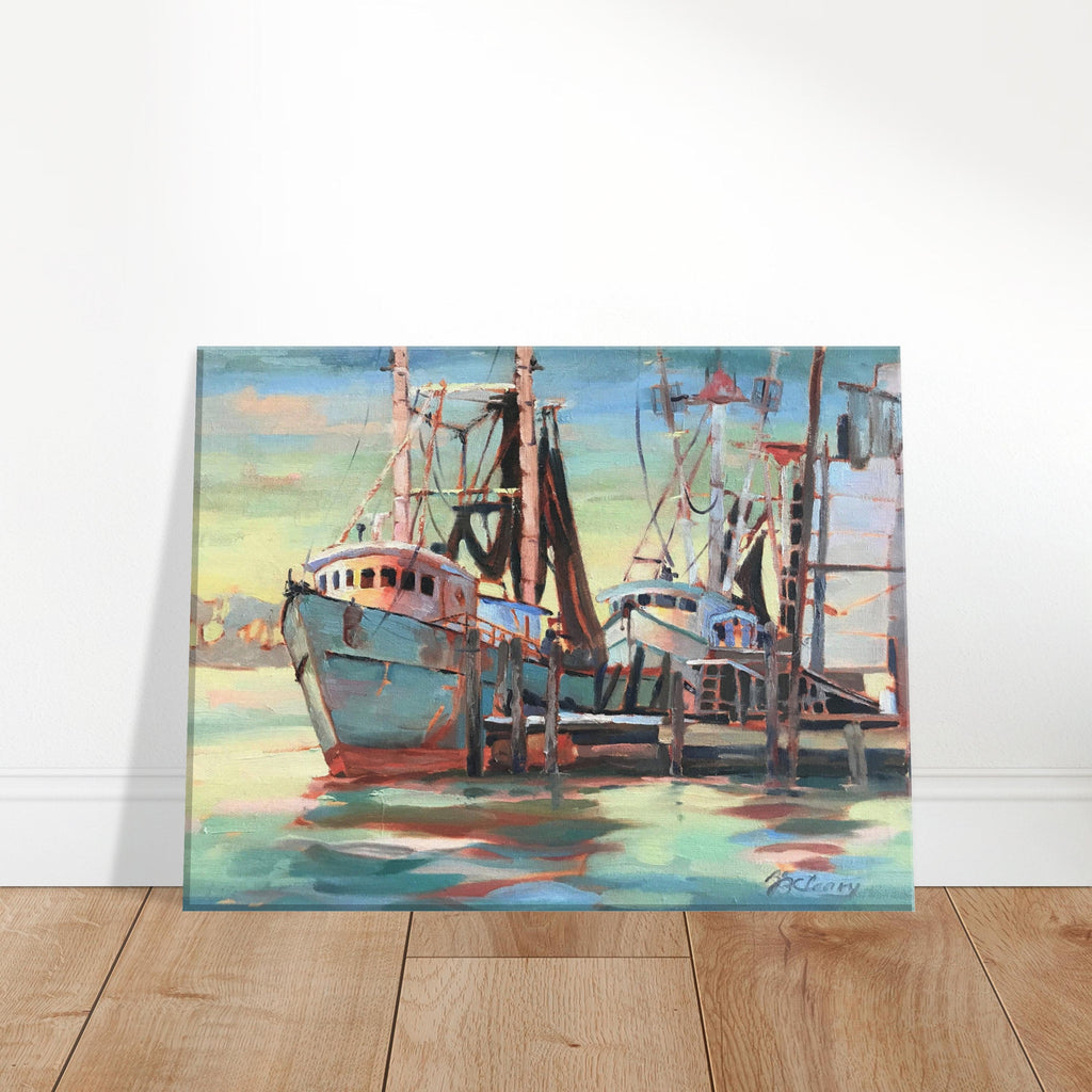 'Biloxi Fishing Fleet' I 11x14 inch Canvas Coastal Art Print I Original Artwork by American Artist Barbara Cleary-0
