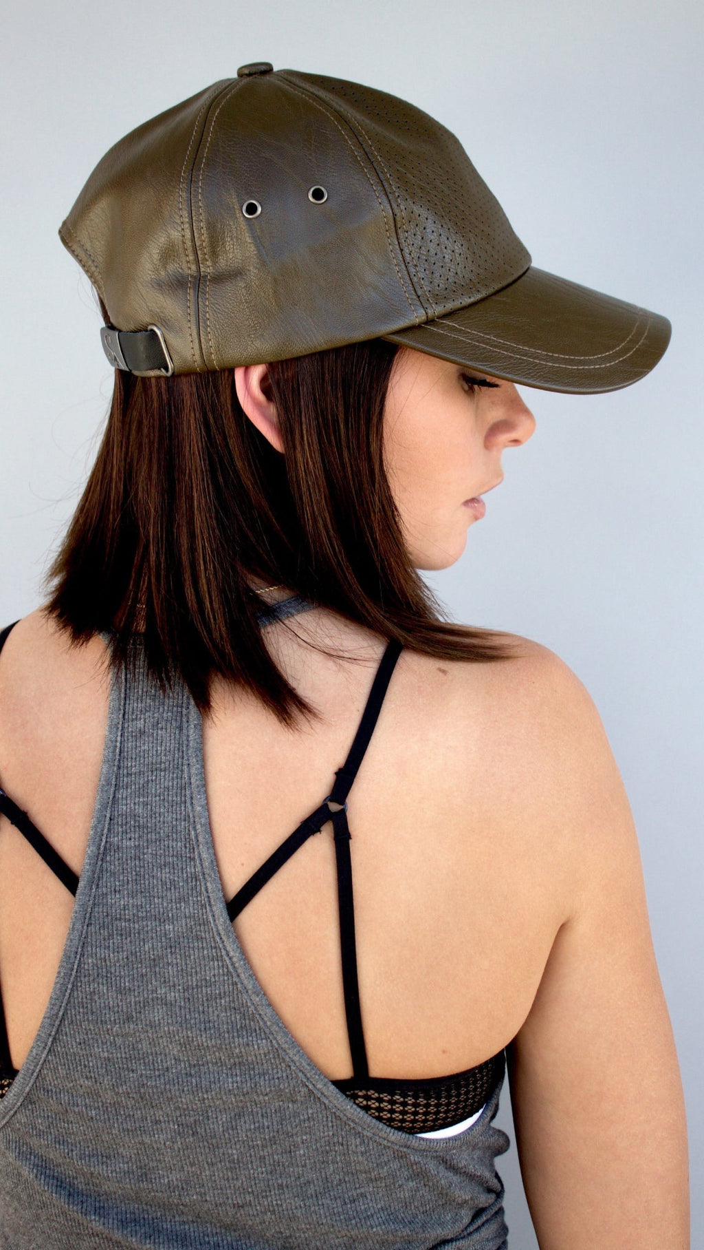 Leather Baseball Cap - Army Green-4