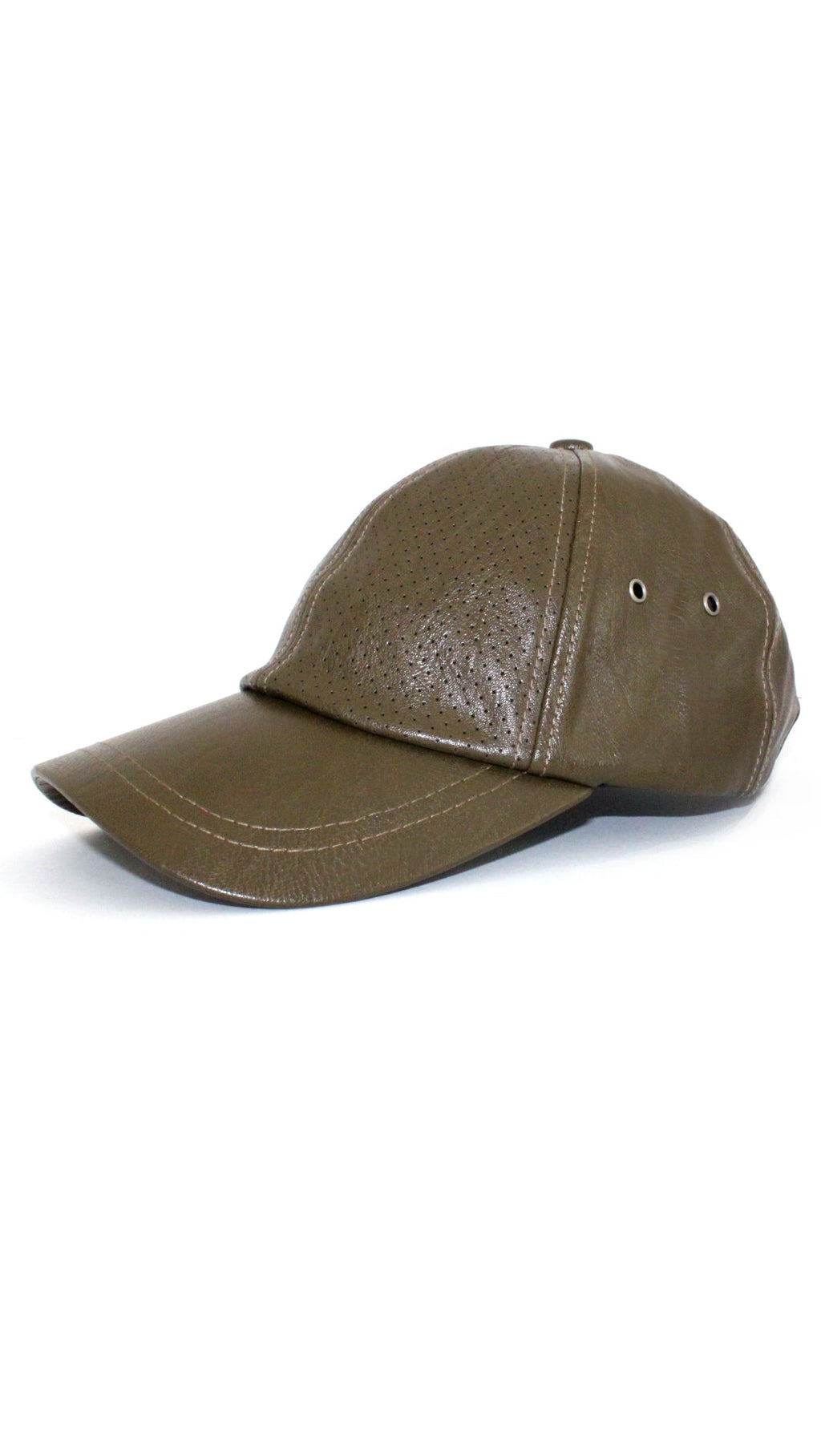 Leather Baseball Cap - Army Green-0