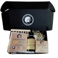 Organic bath and body gift set featuring solid shampoo soap argan oil and bamboo holder