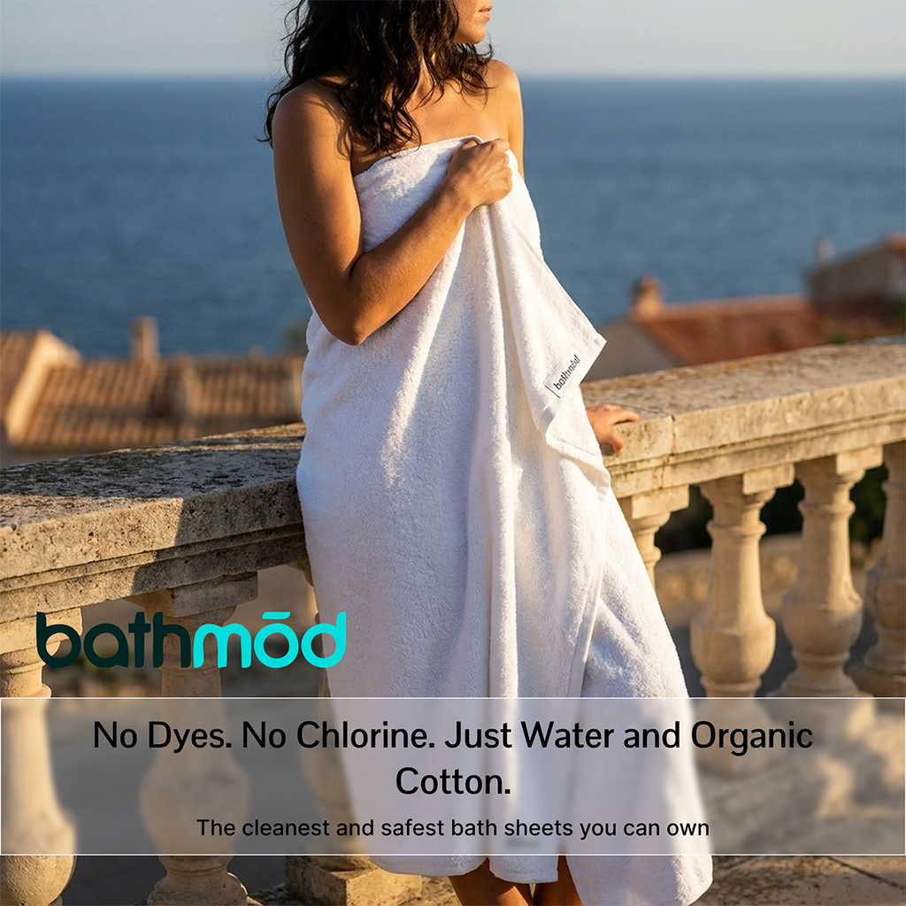 Luxury organic bath sheets in natural white, folded two-pack made of plush Turkish cotton. — view 3