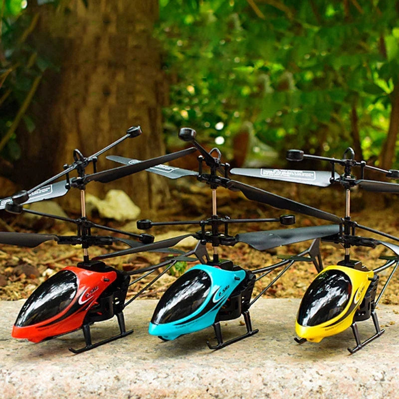 Light-up RC helicopter drone made of durable plastic and alloy with remote control and charging cable