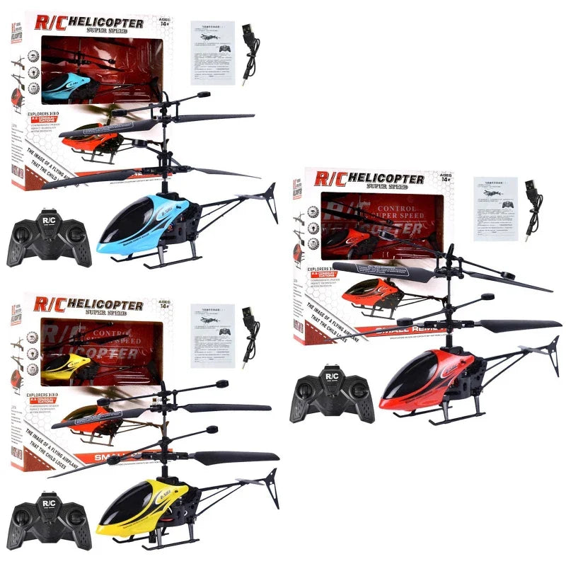 Light-up RC helicopter drone made of durable plastic and alloy with remote control and charging cable — view 2